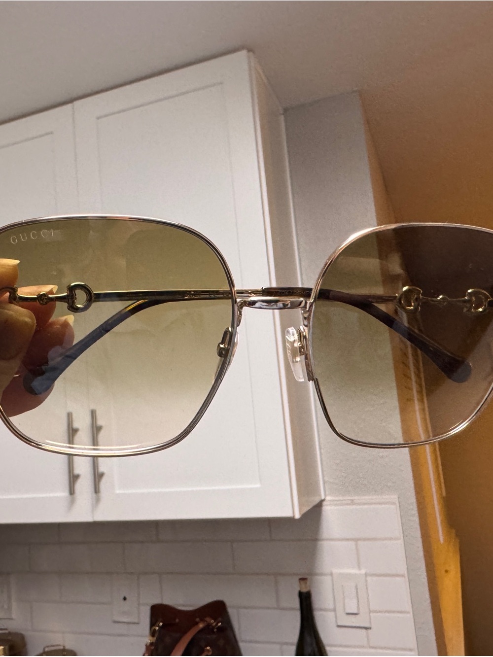 Gucci GG0879S Gold Frame Sunglasses with Yellow-Tinted Lenses - Picture 8 of 14